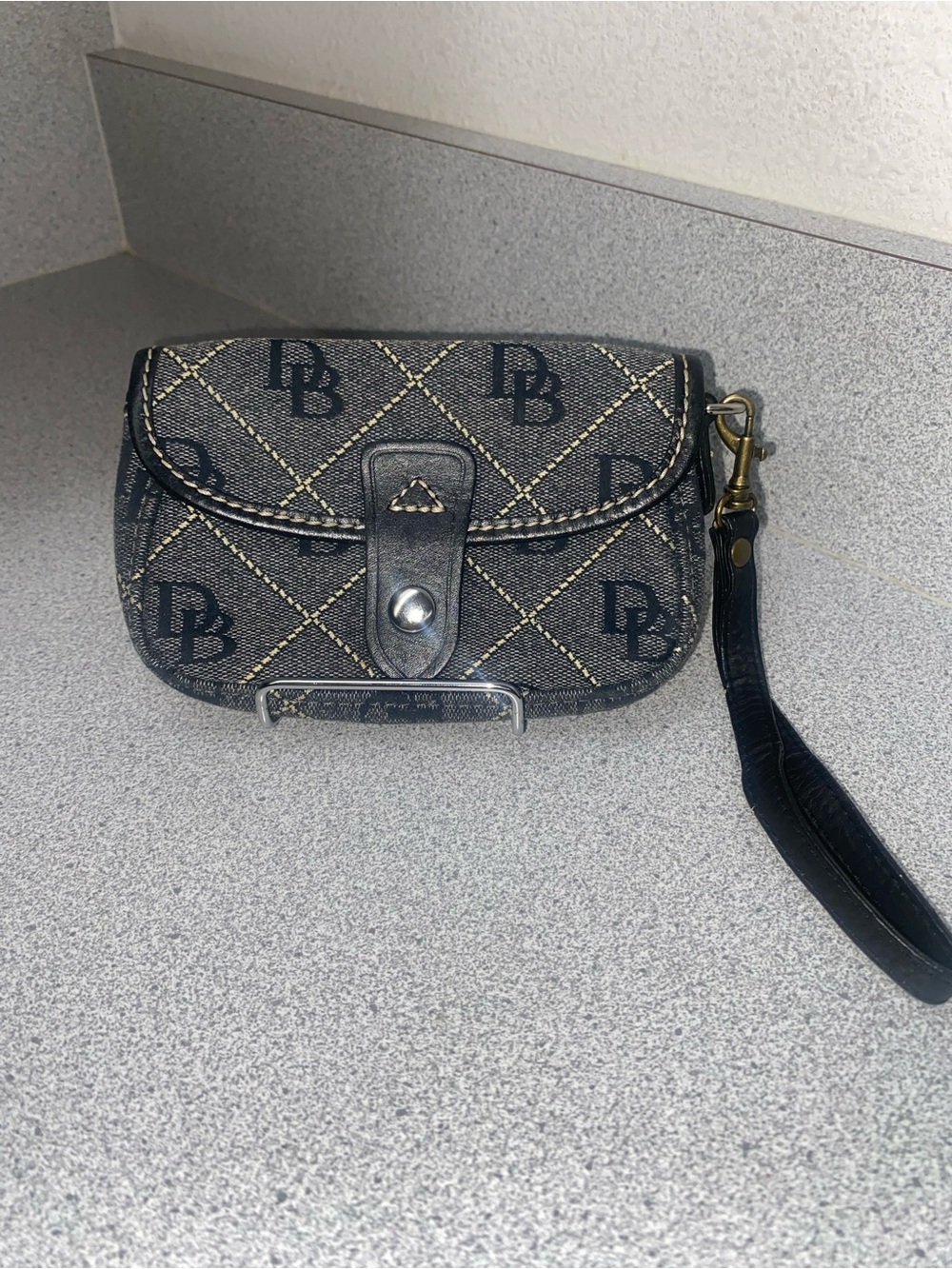 Vintage Dooney & Bourke DB Monogram Wristlet Black and Gray Y2K
